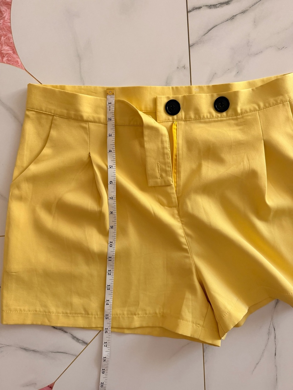 Yellow High-Waist Pleated Bermuda Shorts - Picture 5 of 8